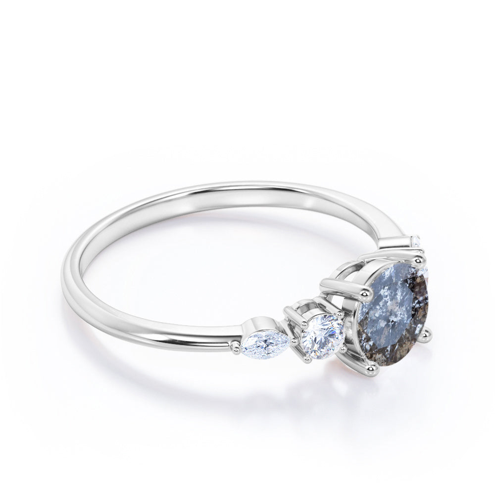 Minimalist 0.65 carat Round cut Salt and pepper diamond and white diamond classic engagement ring in Rose gold