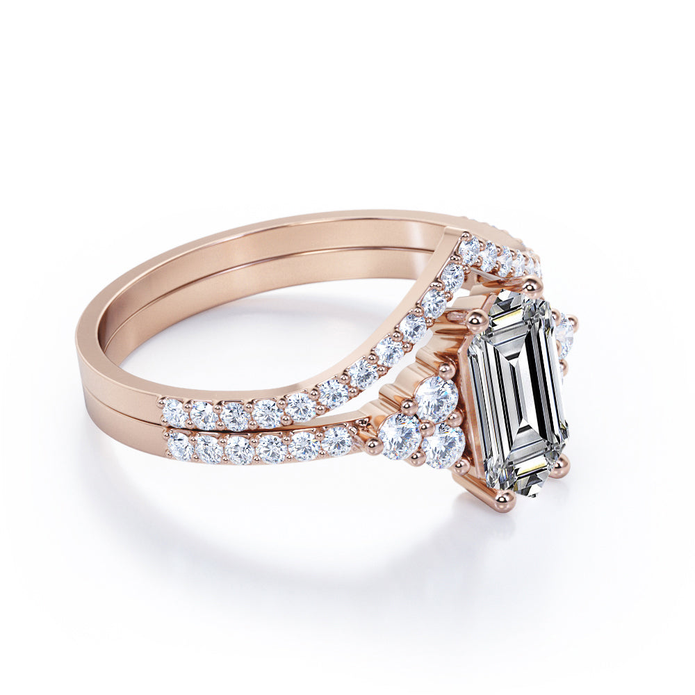 Artistic Contoured 1.5 carat Hexagon shaped Moissanite and diamond 7stone engagement ring in Black gold