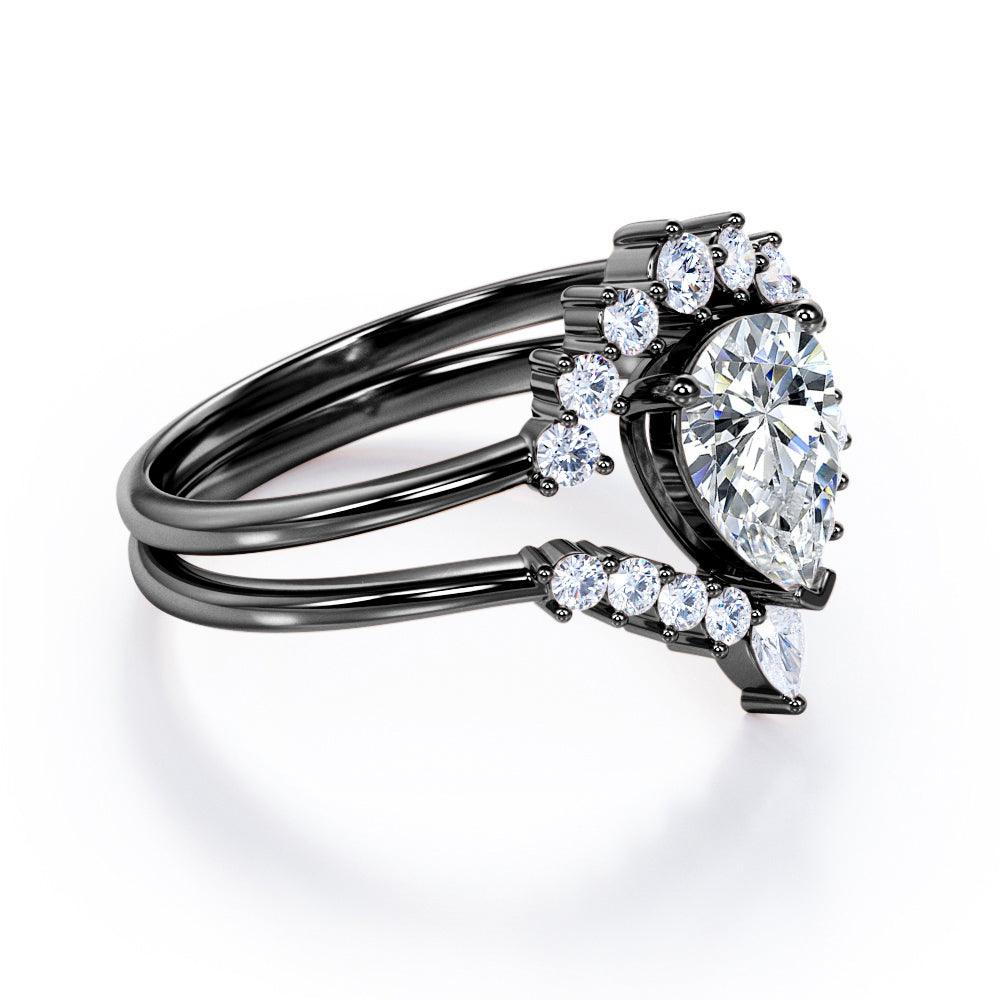 Tiara Inspired 1.25 carat teardrop shaped Moissanite and diamonds Bridal set for women in Rose gold