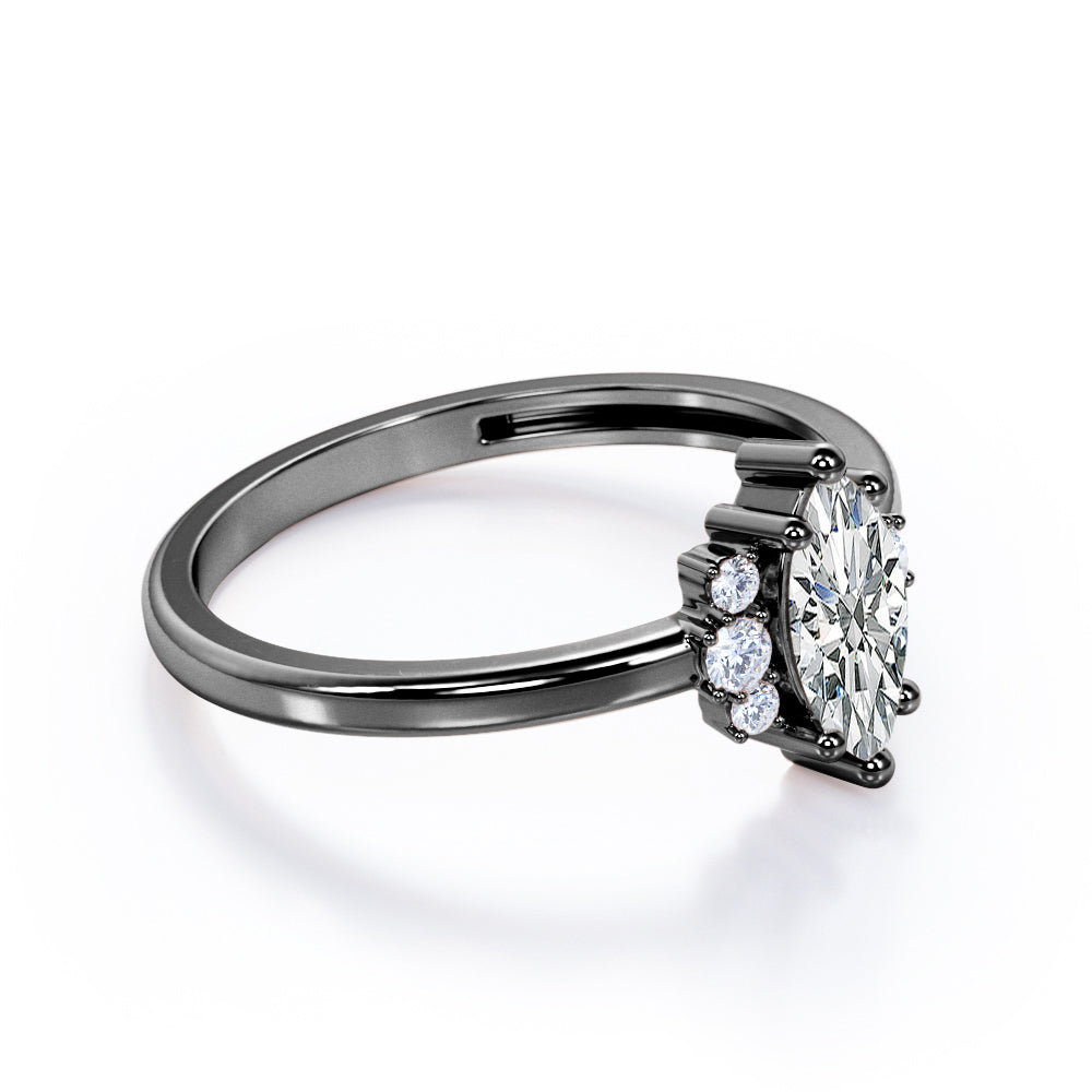 Butterfly style 1.1 carat Moissanite and diamonds art deco marquise engagement ring in White gold