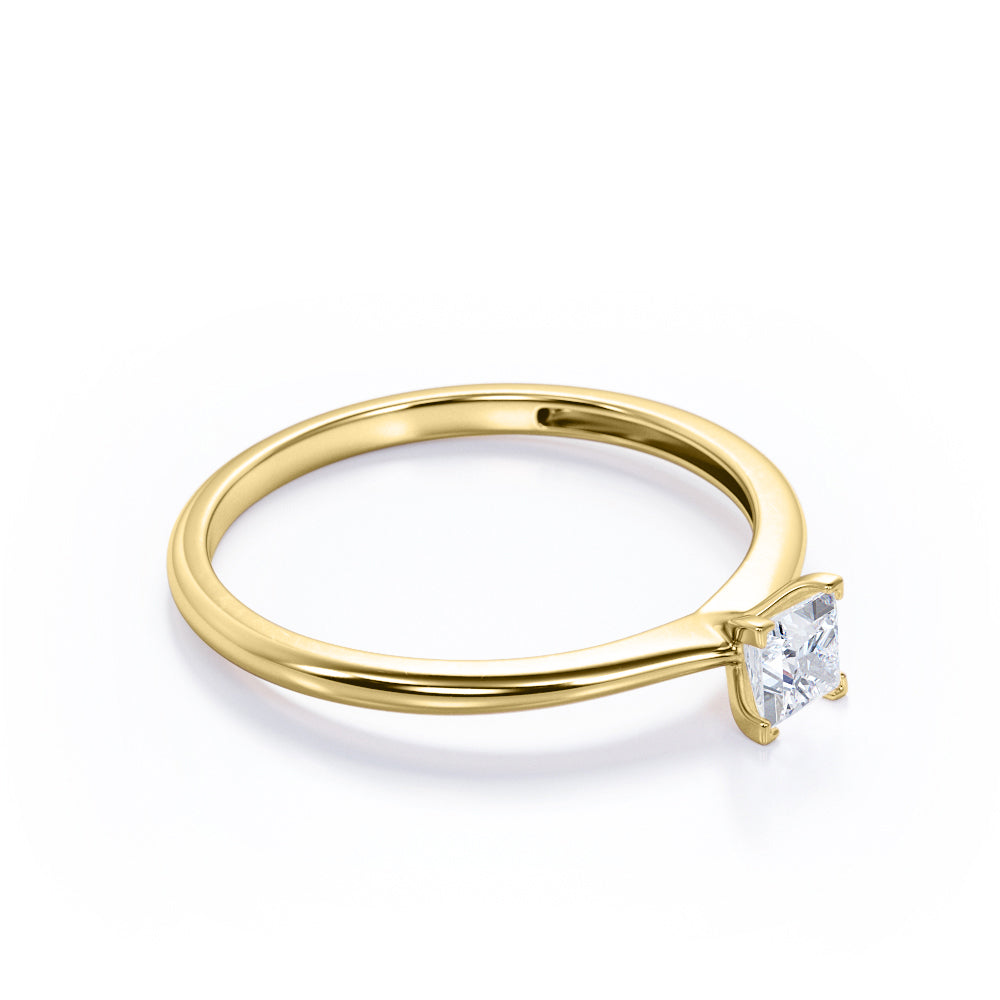 Elegant Solitaire 0.5 carat Princess cut Moissanite-cathedral setting-tapered shank engagement ring in White gold