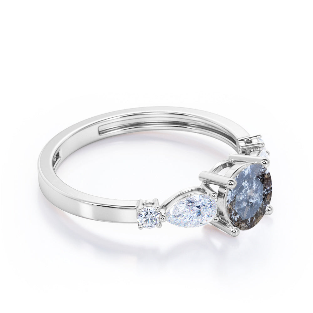 Fancy 5 stones 0.65 carat Round cut Salt and pepper diamond and White diamond wide shank engagement ring in rose gold