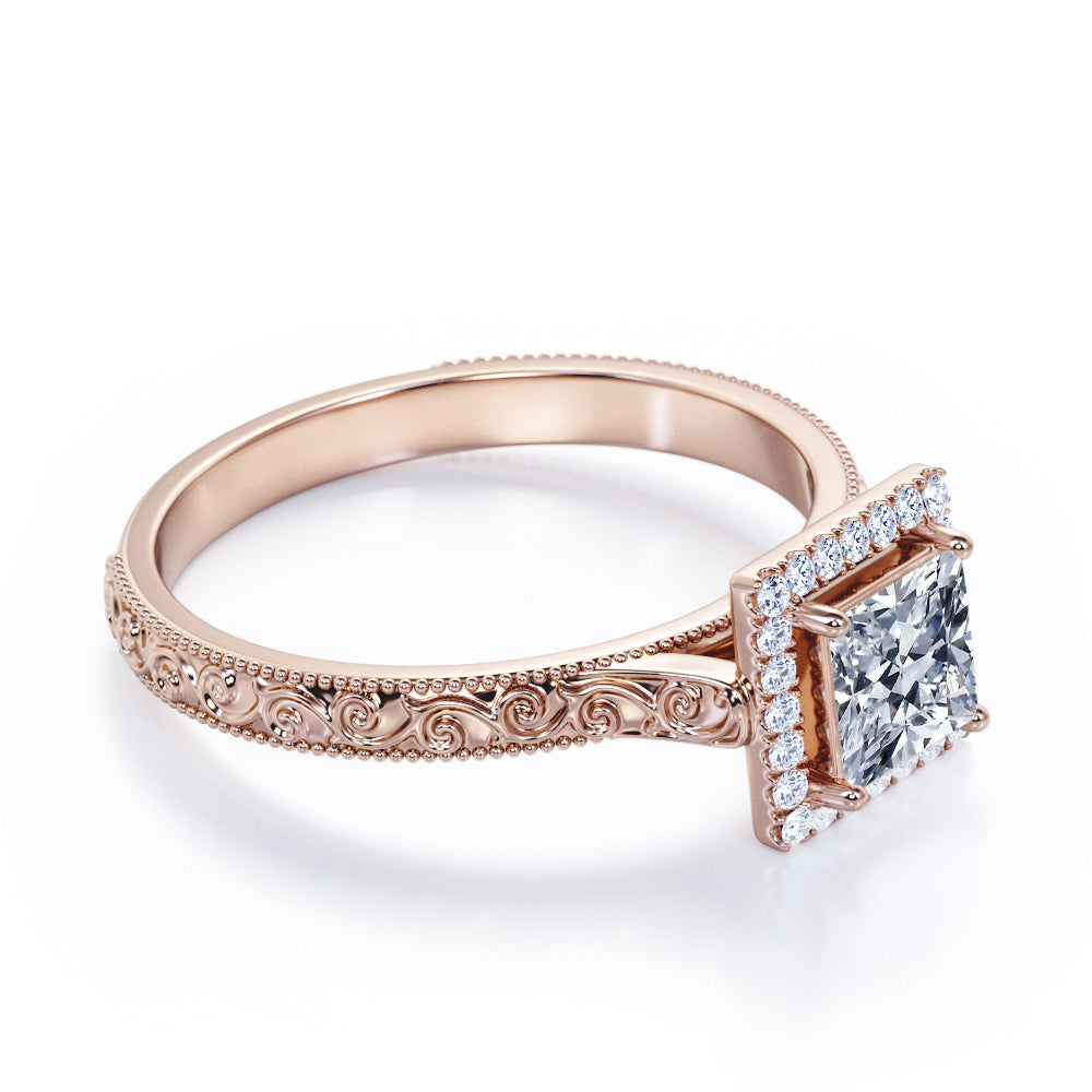 1.15 carat Princess cut Moissanite and diamond vintage filigree engagement ring in Black gold