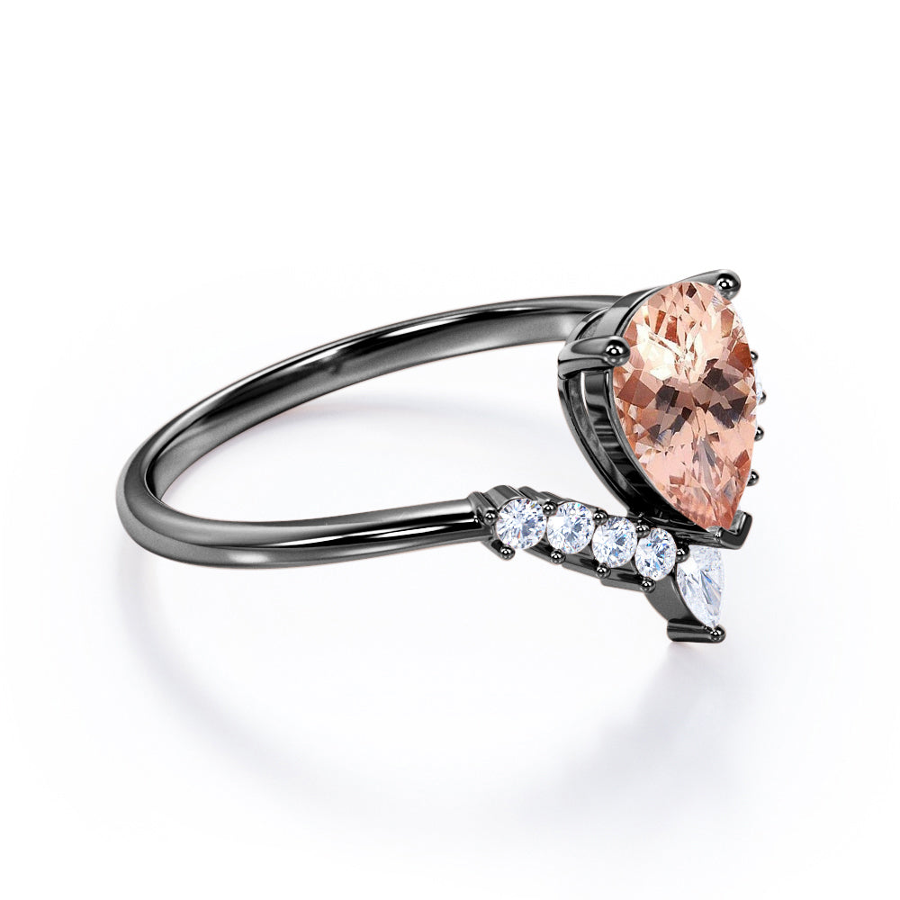 Antique Crown inspired 1.25 carat Pear Shaped Morganite and diamond engagement ring in Rose gold