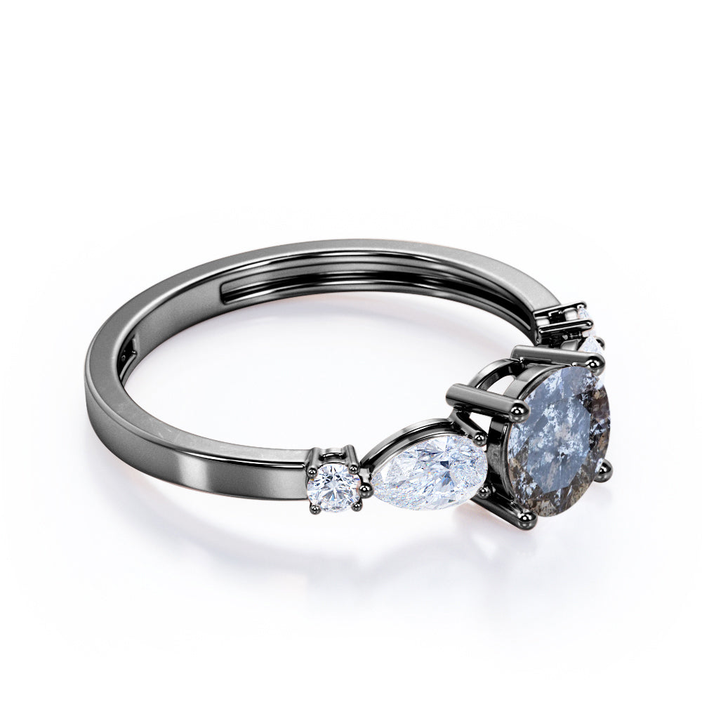 Fancy 5 stones 0.65 carat Round cut Salt and pepper diamond and White diamond wide shank engagement ring in rose gold