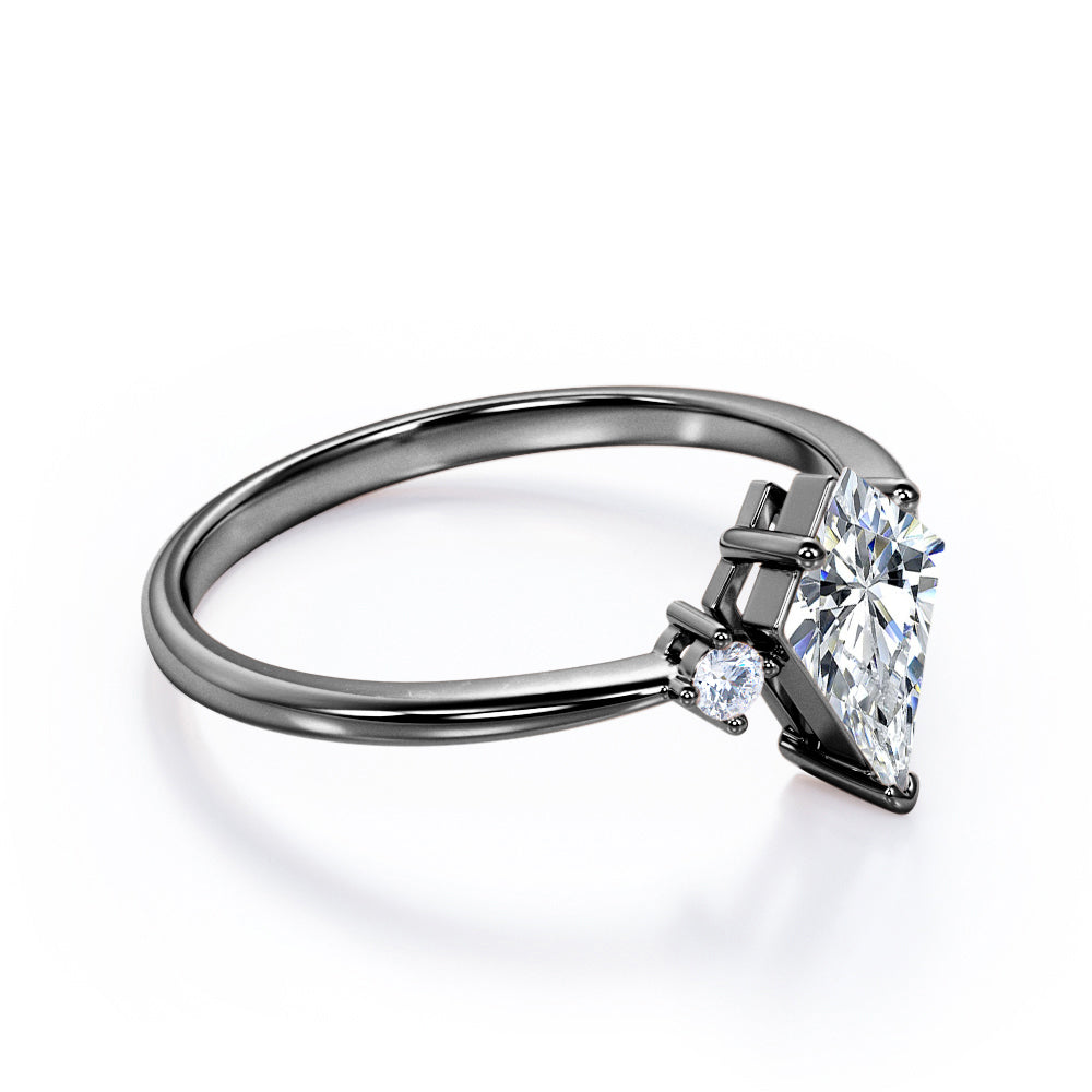 Vintage Past, present, future 1 carat Kite shaped Moissanite and diamond engagement ring in White gold
