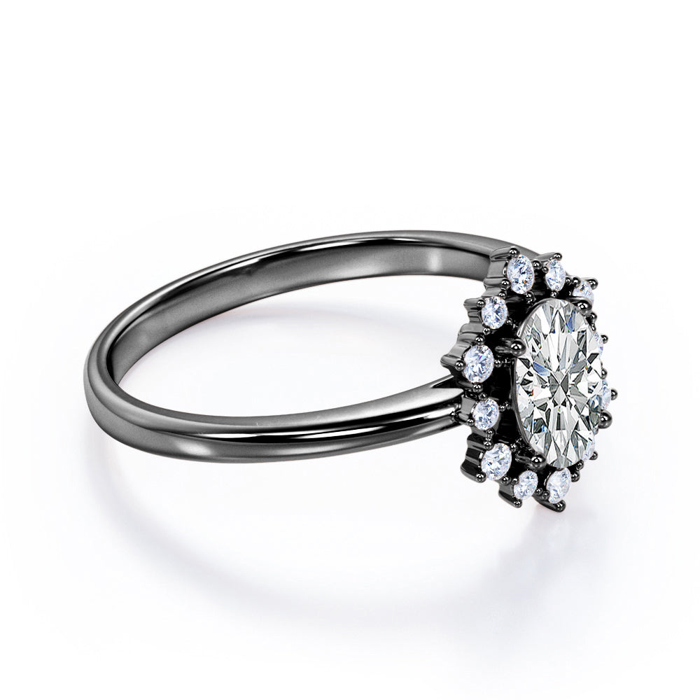 Snowflake cluster 1.25 carat Oval cut Moissanite and diamonds Halo engagement ring in Rose gold