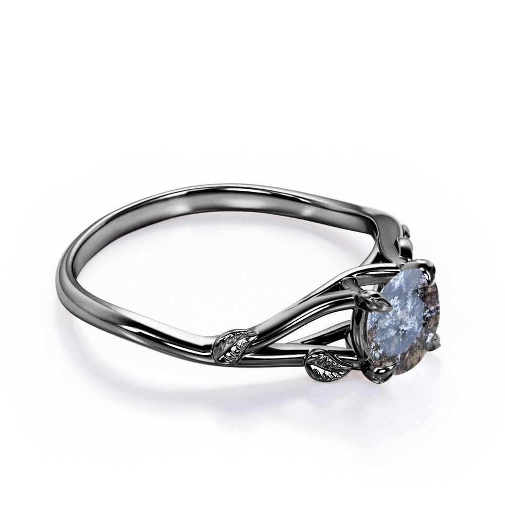 Branchlet shank 0.5 carat Round cut Salt and pepper diamond solitaire engagement ring in White gold