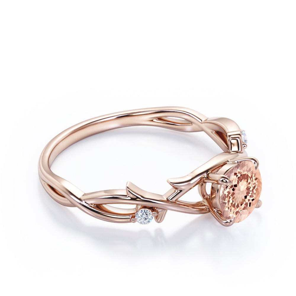 Branchlet 1 carat Round cut Morganite and diamond claw prong engagement ring for women in White gold