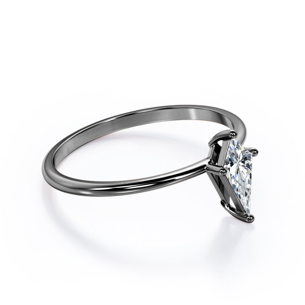 0.5 carat Dainty Kite shaped Moissanite solitaire engagement ring in White gold