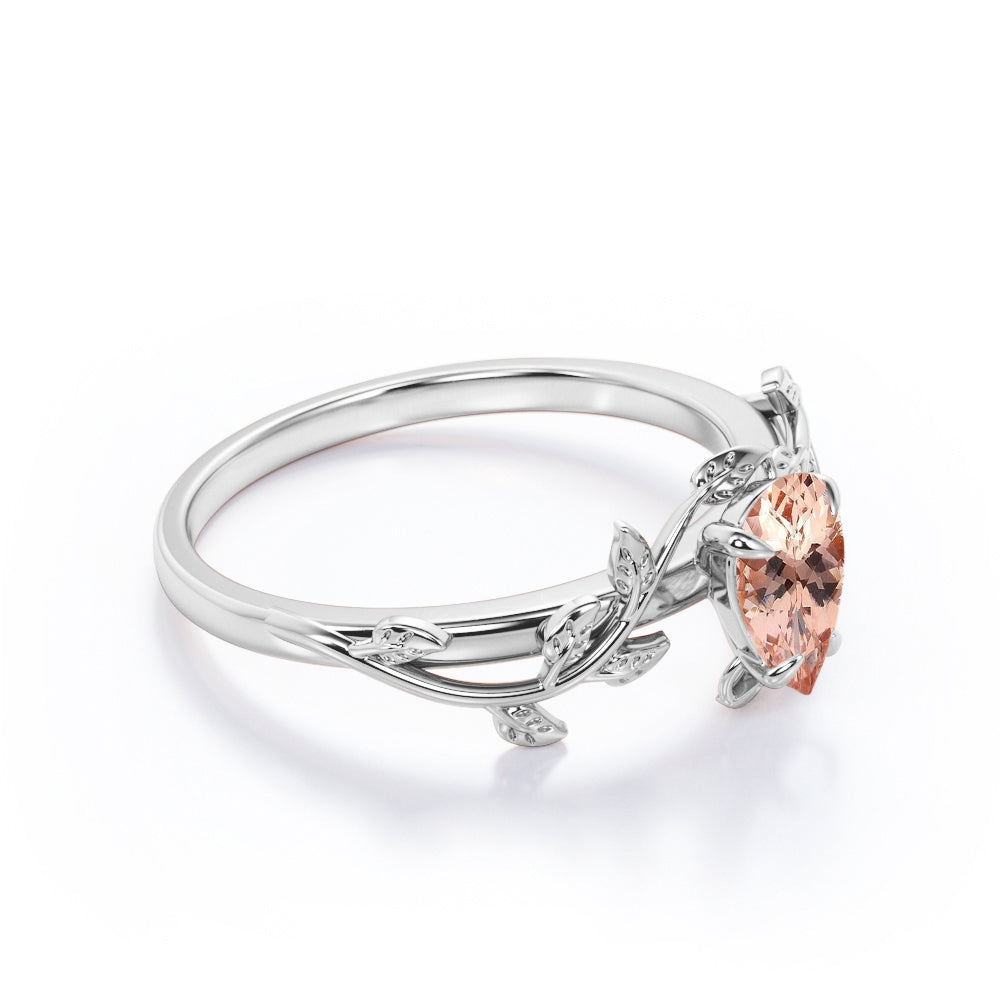 Antique Solitaire 1 carat Pear cut Morganite 4 prong setting Engagement ring for women-Promise ring