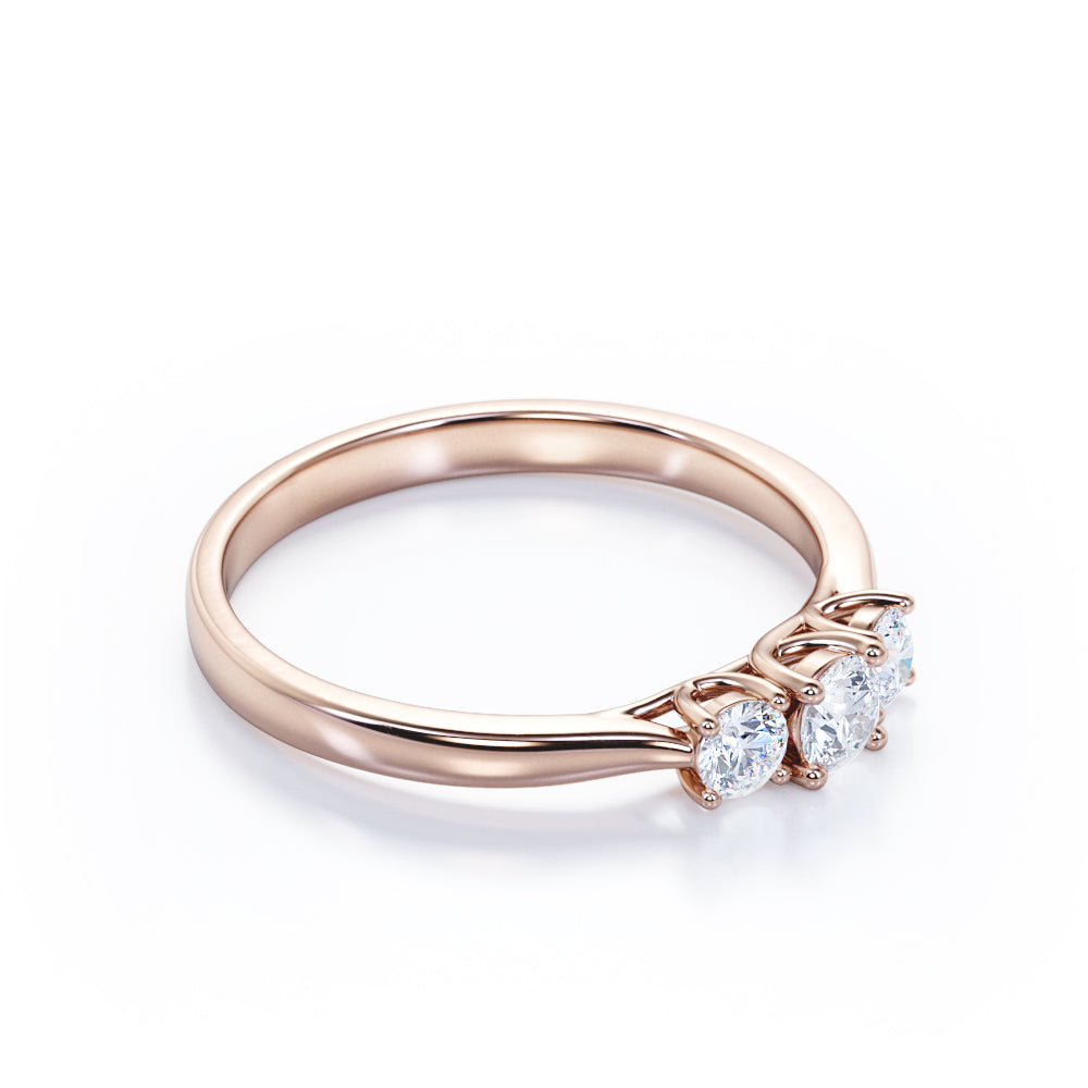 Pinched shank 0.65 carat Round cut Moissanite and diamond trellis engagement ring in White gold