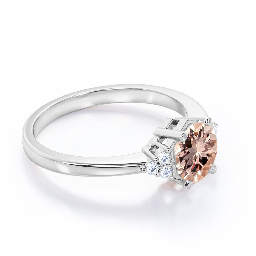 Four Claws 1.1 carat Round cut Morganite and diamond vintage style engagement ring in Rose gold