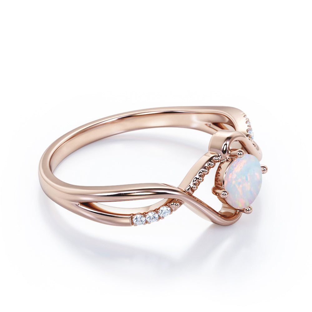 Vintage Infinity 1.25 carat Round cut Australian Opal and diamond Bridal set for her in White gold