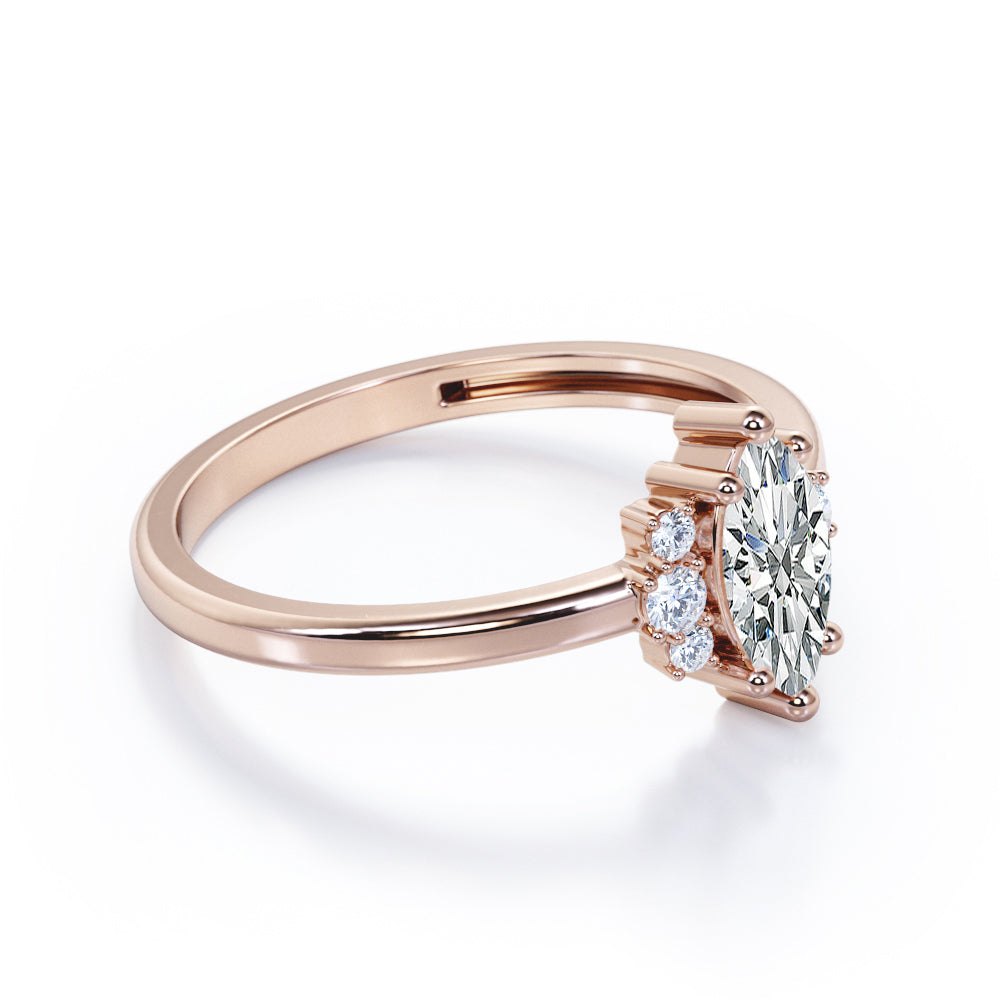 Butterfly style 1.1 carat Moissanite and diamonds art deco marquise engagement ring in White gold
