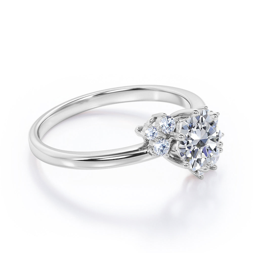 Floral art deco 1.15 carat Hexagon Shaped Moissanite and diamonds artisan engagement ring in Black gold