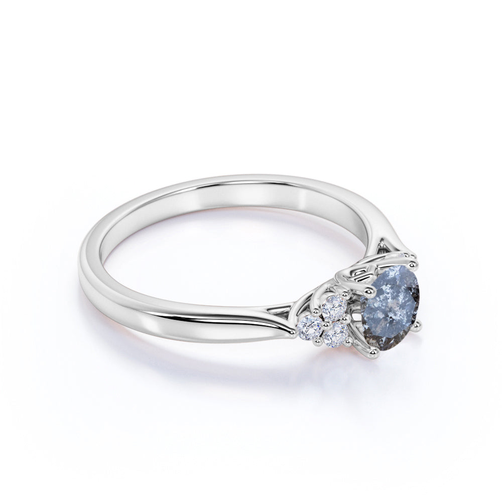 Classic 7 Stone 0.45 carat Round Shaped Salt and Pepper Diamond and White Diamond Plain shank Classic Engagement Ring in Rose Gold