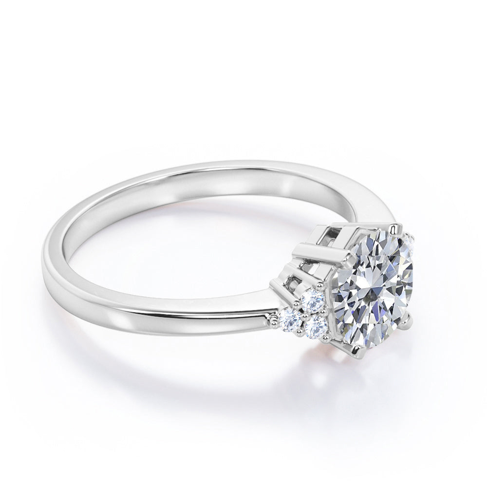 Classic 7 stone 1.1 carat Round cut Moissanite and diamond hexagon prong set engagement ring in rose gold