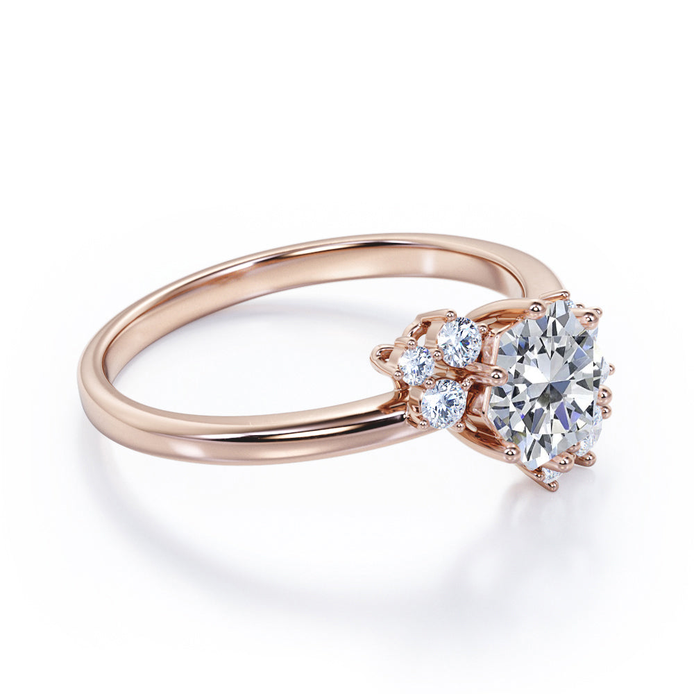Floral art deco 1.15 carat Hexagon Shaped Moissanite and diamonds artisan engagement ring in Black gold