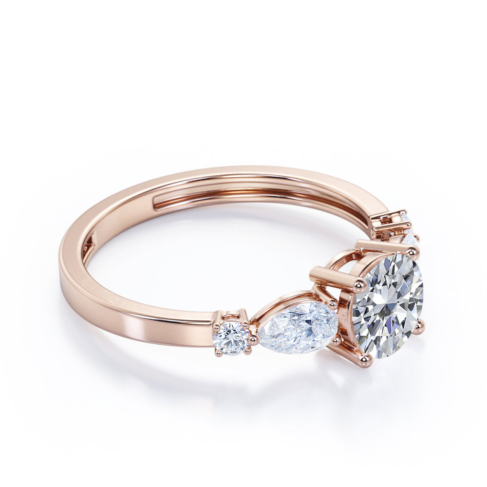 Classic art deco 1.15 carat Round cut Moissanite and diamond 4 prong engagement ring in Black gold