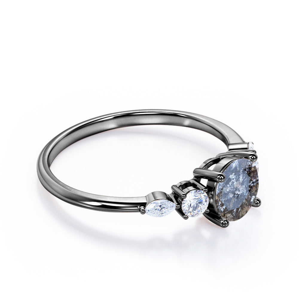 Minimalist 0.65 carat Round cut Salt and pepper diamond and white diamond classic engagement ring in Rose gold