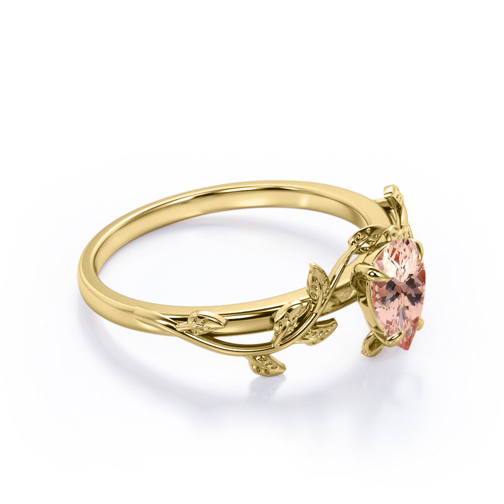Antique Solitaire 1 carat Pear cut Morganite 4 prong setting Engagement ring for women-Promise ring