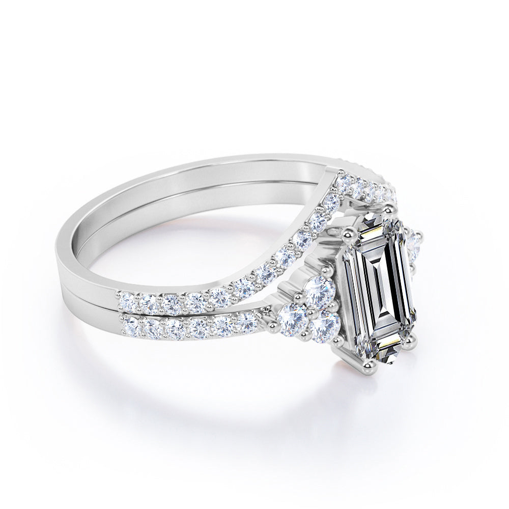 Artistic Contoured 1.5 carat Hexagon shaped Moissanite and diamond 7stone engagement ring in Black gold