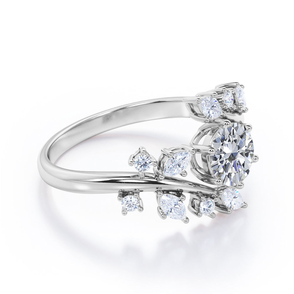 Art nouveau style 1.25 carat Round cut Moissanite and diamond floral engagement ring in Rose gold