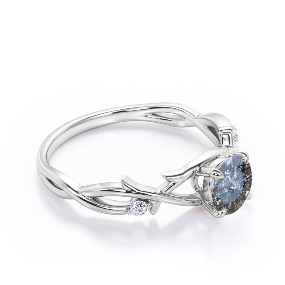 Earthy Twig 0.5 carat Round cut Salt and pepper diamond solitaire engagement ring in Rose gold