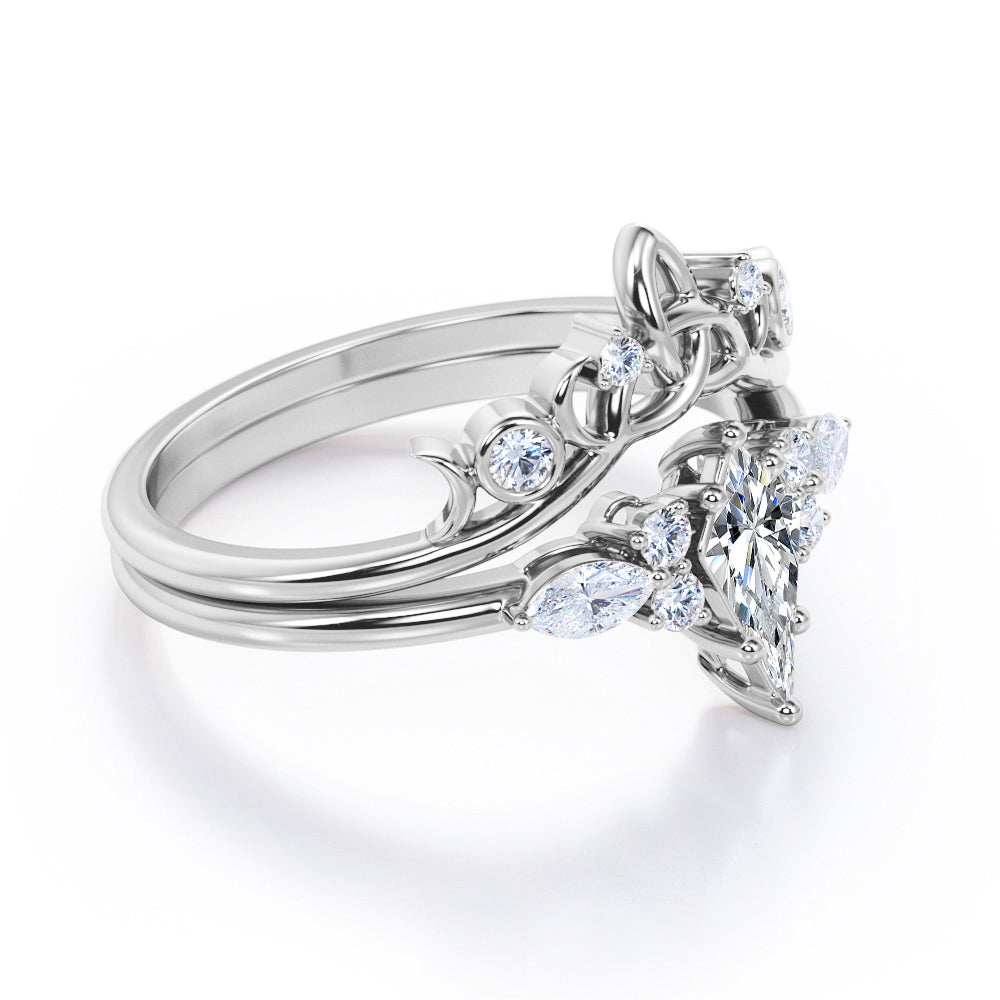 Triad Crown 1.25 carat Kite shaped Moissanite and diamond wedding ring set in rose gold
