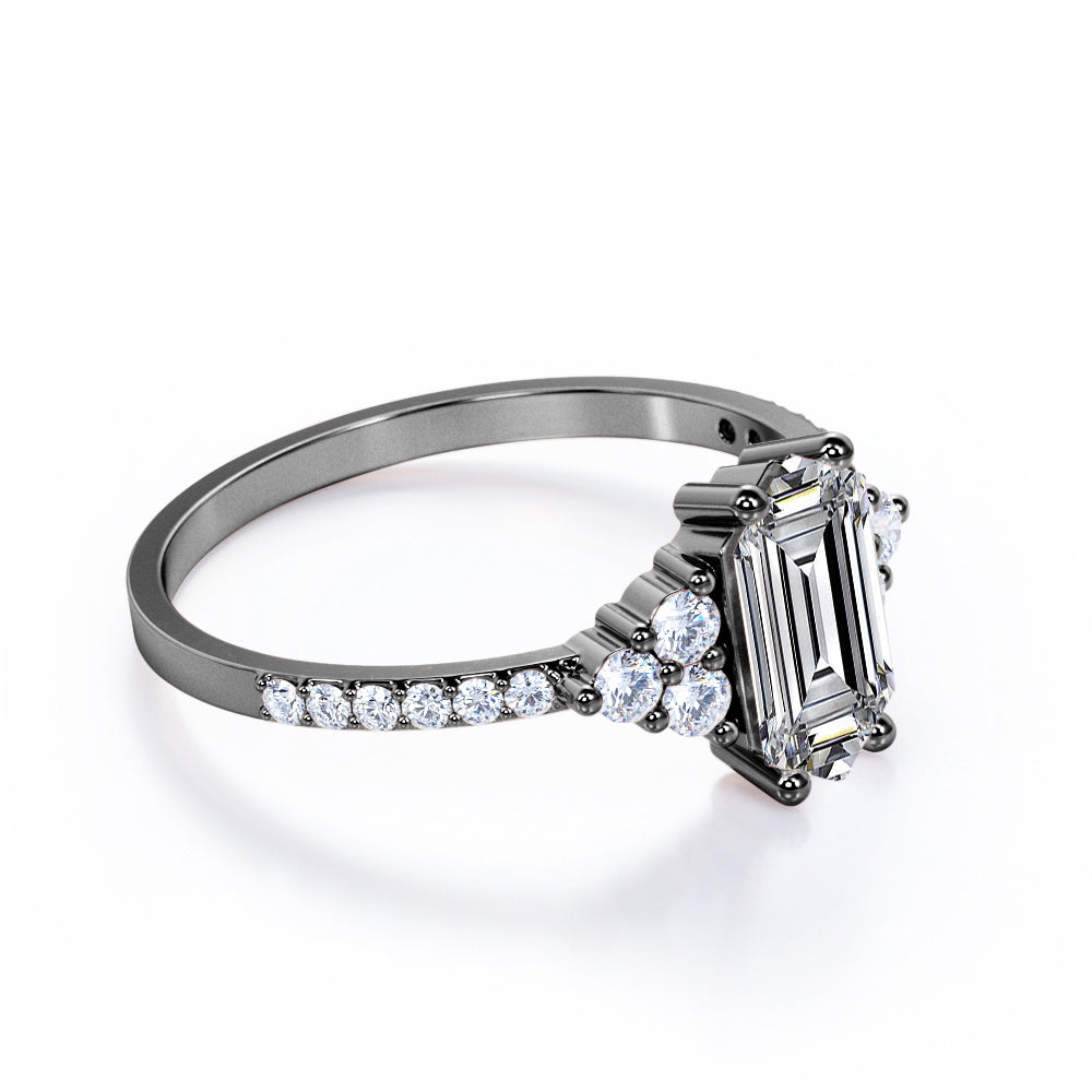 Elegant Pave set 1.25 carat Hexagon shaped Moissanite and diamond eternity style engagement ring in Rose gold