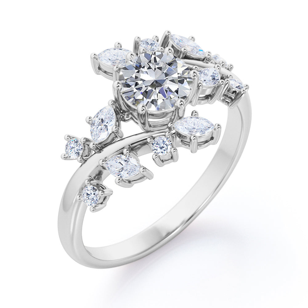 Art nouveau style 1.25 carat Round cut Moissanite and diamond floral engagement ring in Rose gold