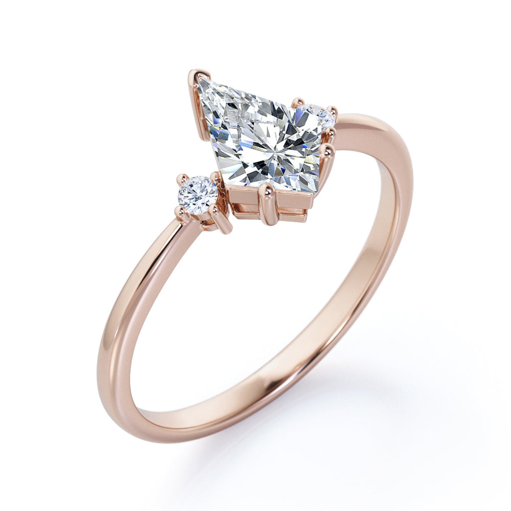 Vintage Past, present, future 1 carat Kite shaped Moissanite and diamond engagement ring in White gold