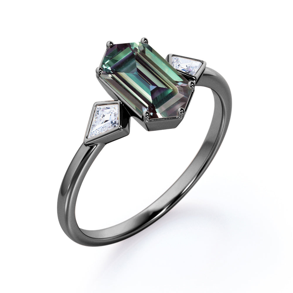 Trinity Bezels 1.1 carat Hexagon shaped Alexandrite and diamond engagement ring in Rose gold