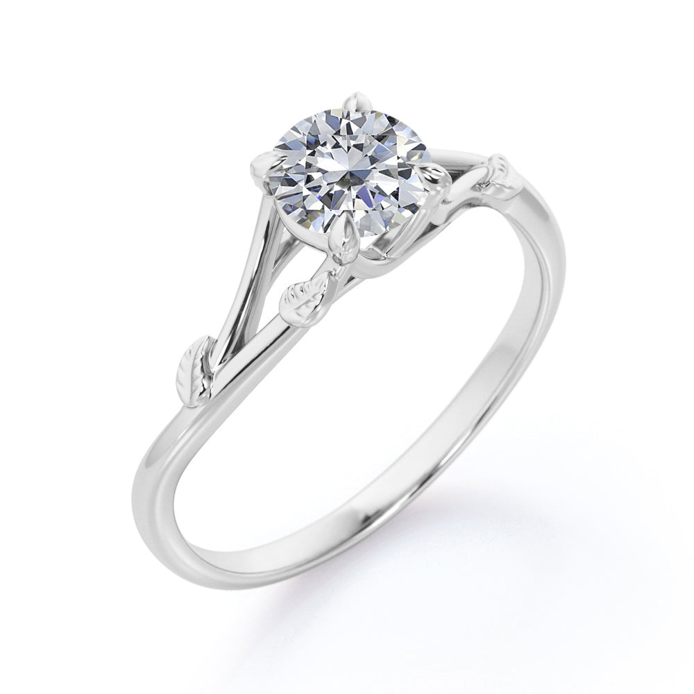 Modern Nature inspired 1 carat Round cut Moissanite solitaire engagement ring in Black gold