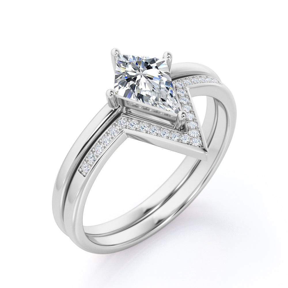 Pointed Crown 1.25 carat Kite shaped Moissanite and diamond Bridal set for women in Black gold