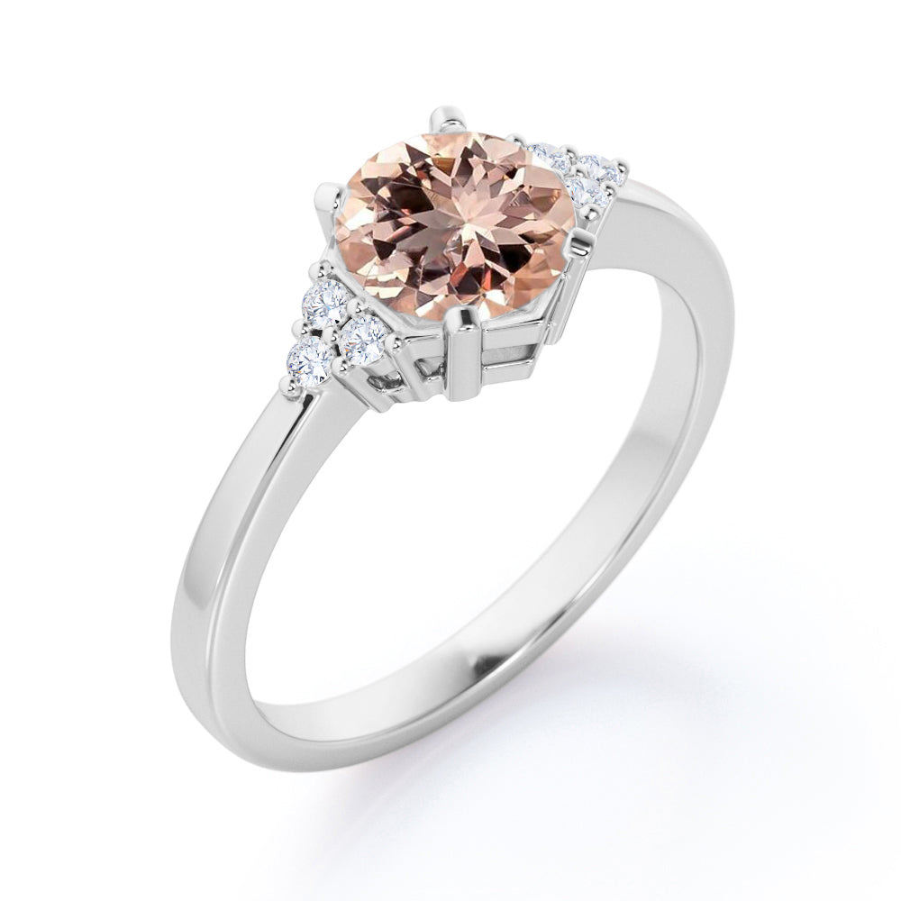 Four Claws 1.1 carat Round cut Morganite and diamond vintage style engagement ring in Rose gold