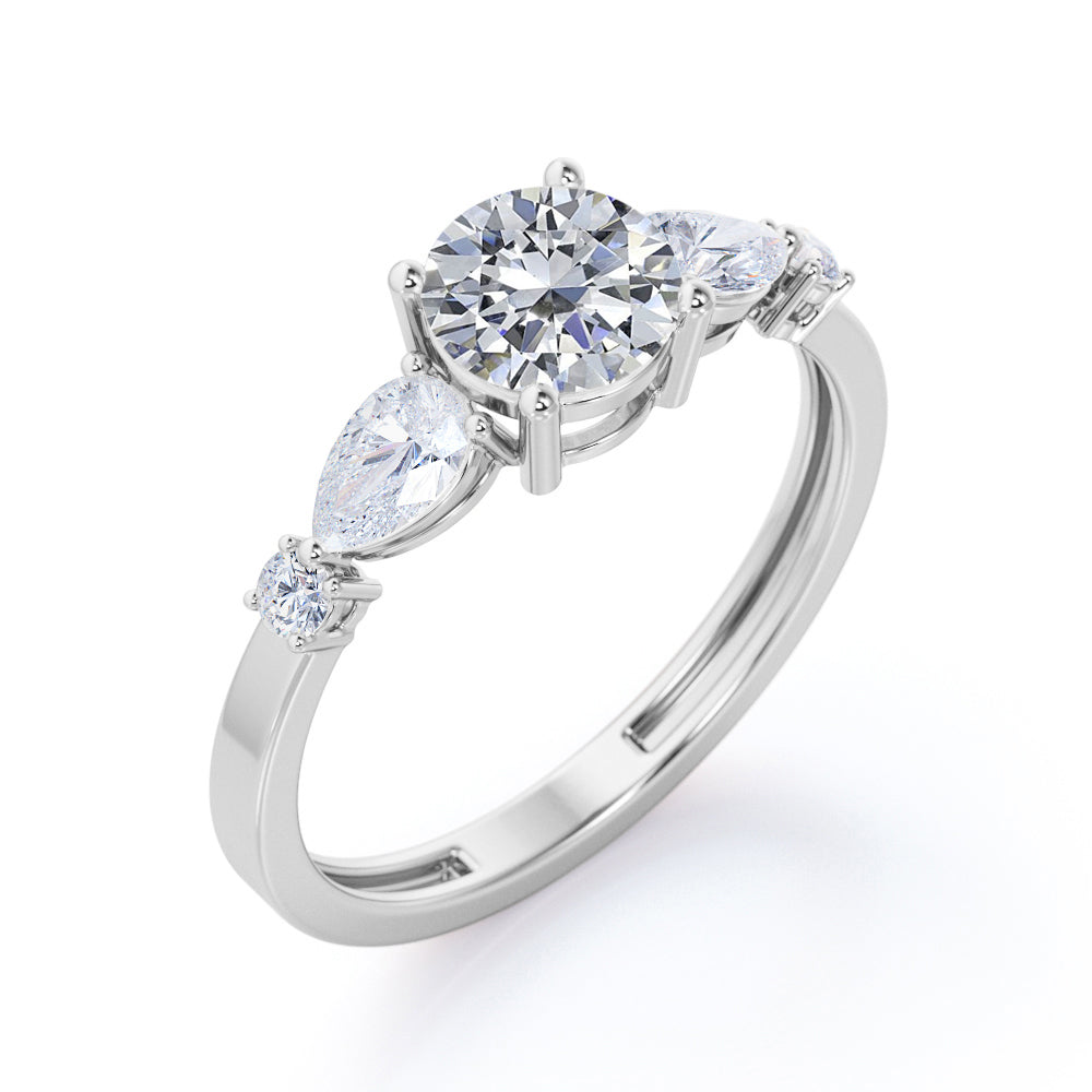 Classic art deco 1.15 carat Round cut Moissanite and diamond 4 prong engagement ring in Black gold