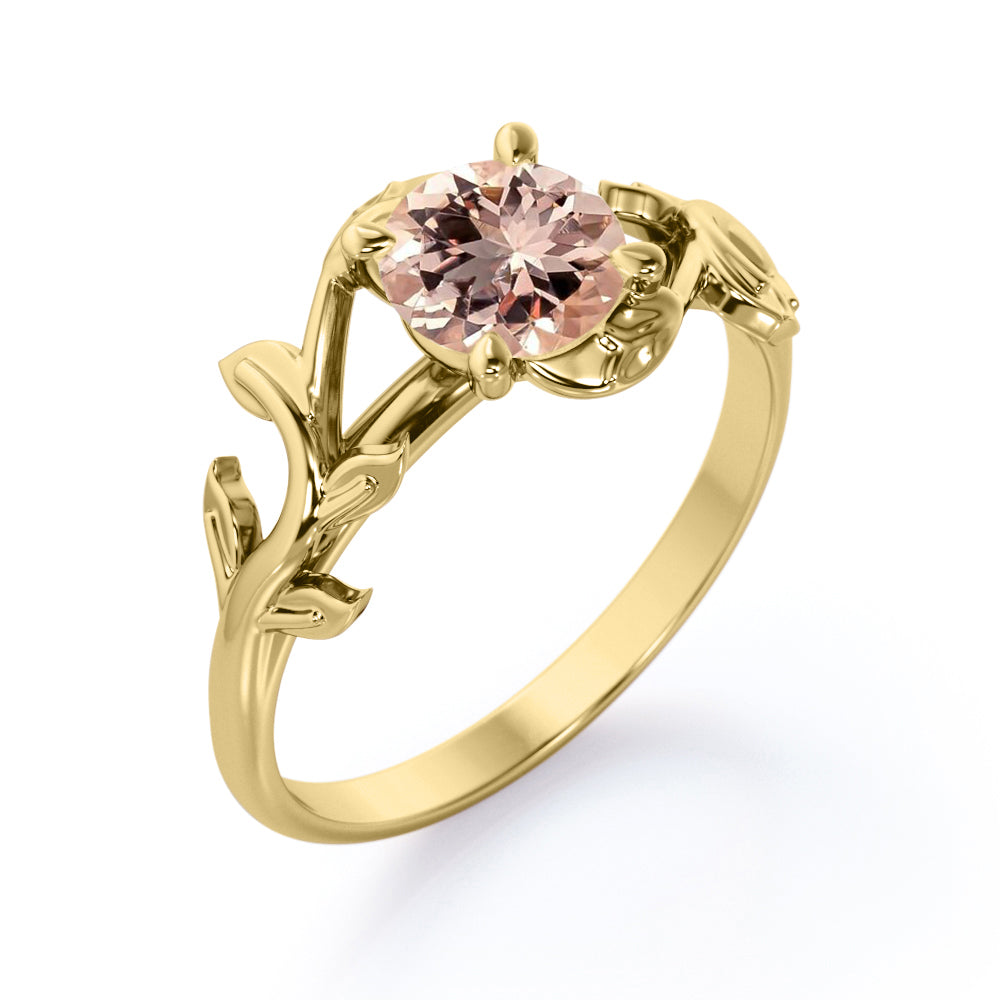 Floral patterns inspired 1 carat Round cut Morganite claw prong setting-solitaire engagement ring in Rose gold