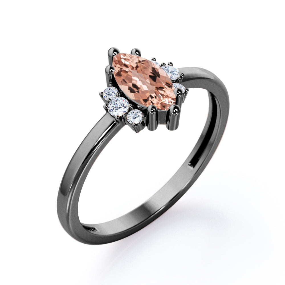 Butterfly style inspired 1.15 carat Marquise shaped Morganite and diamond floral engagement ring in White gold