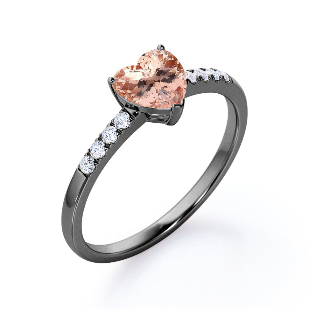 Romantic 1.25 carat Heart Shaped Morganite and diamond eternity engagement ring in Rose gold
