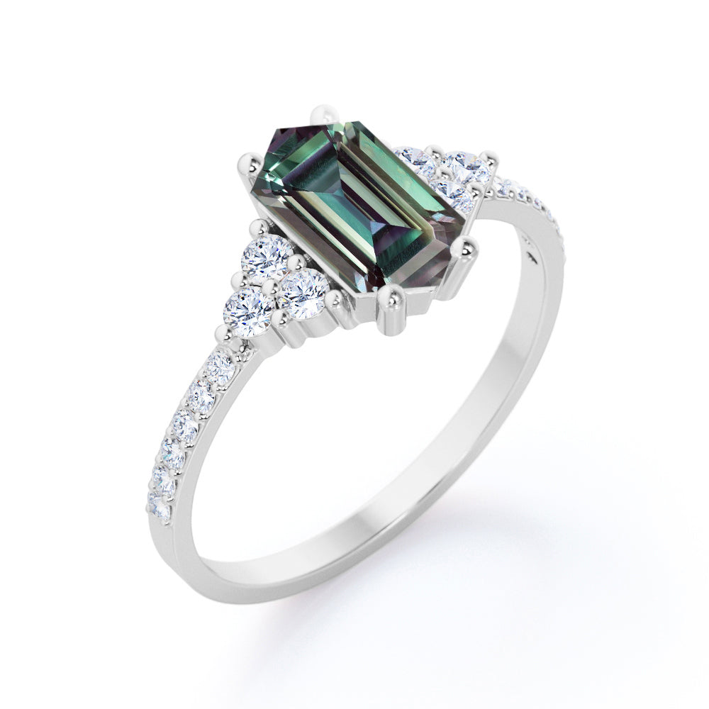 Eternity Pave 1.5 carat Hexagon cut Alexandrite and diamond vintage inspired engagement ring in Rose gold