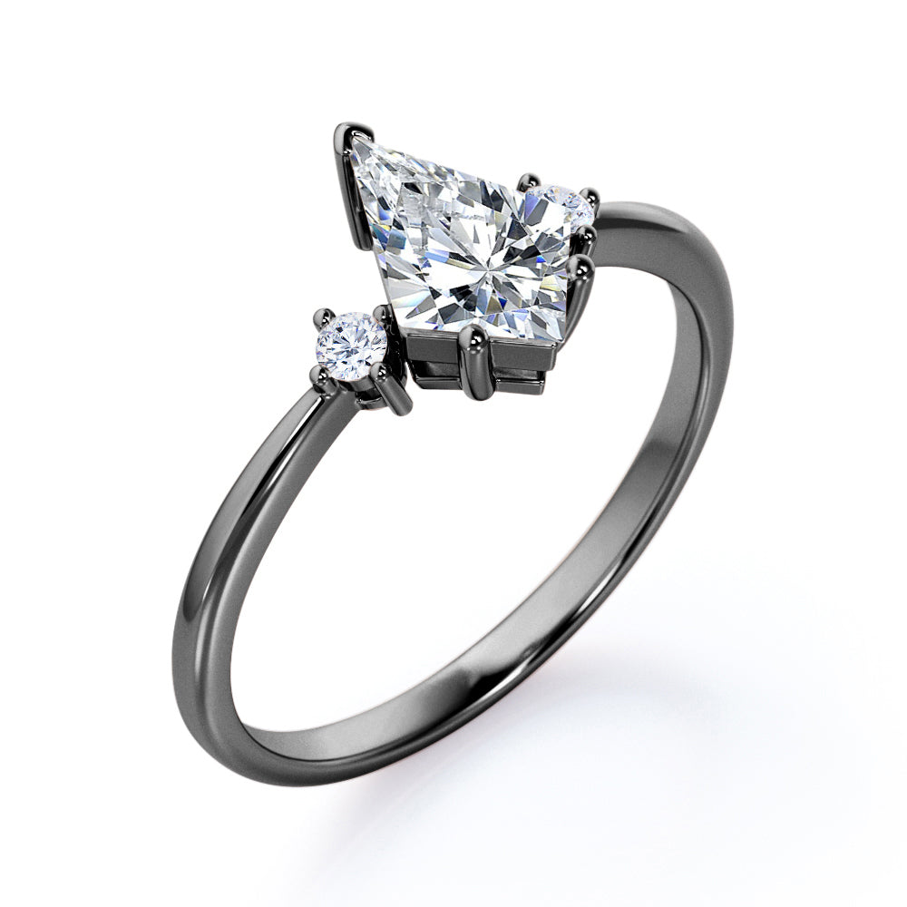Vintage Past, present, future 1 carat Kite shaped Moissanite and diamond engagement ring in White gold