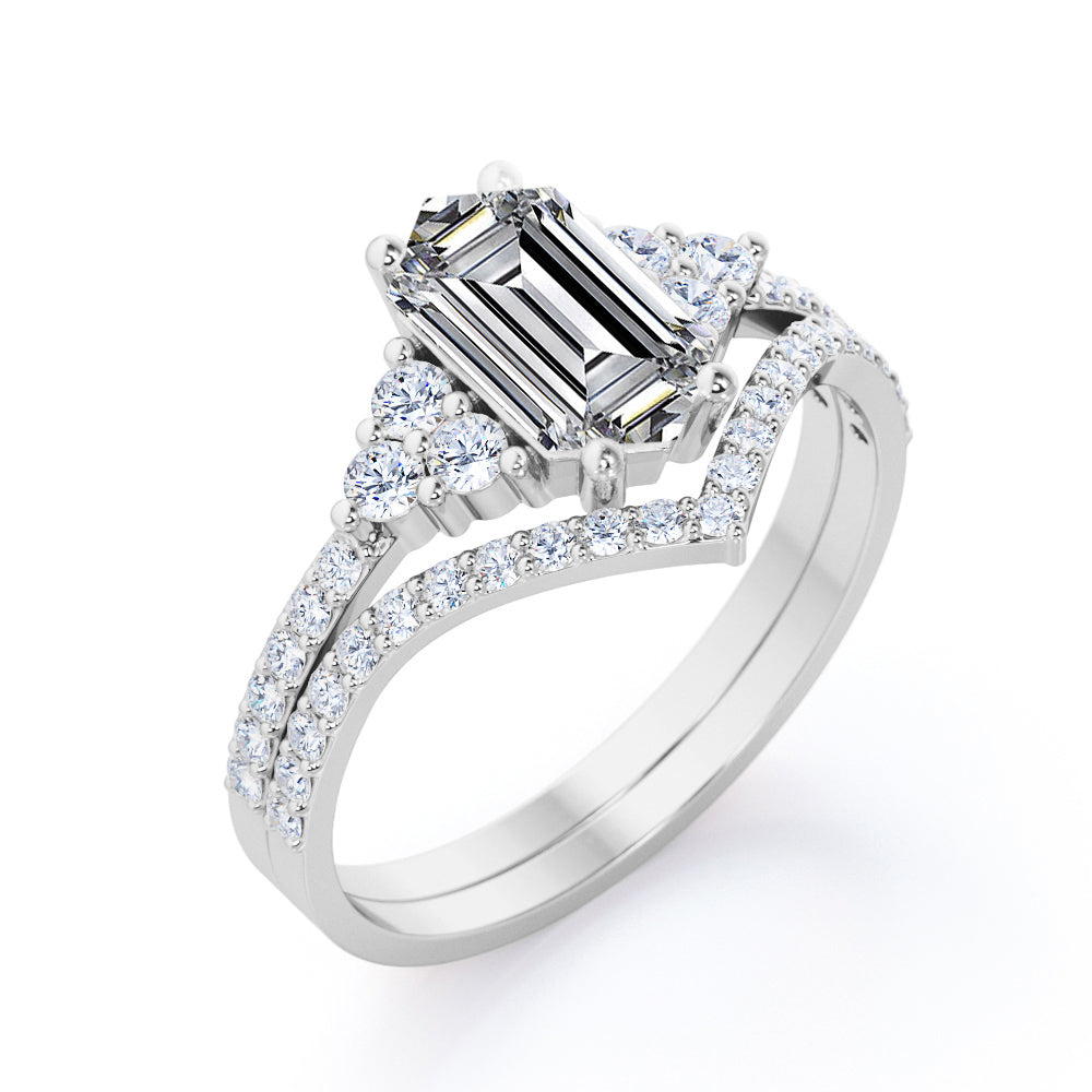 Artistic Contoured 1.5 carat Hexagon shaped Moissanite and diamond 7stone engagement ring in Black gold