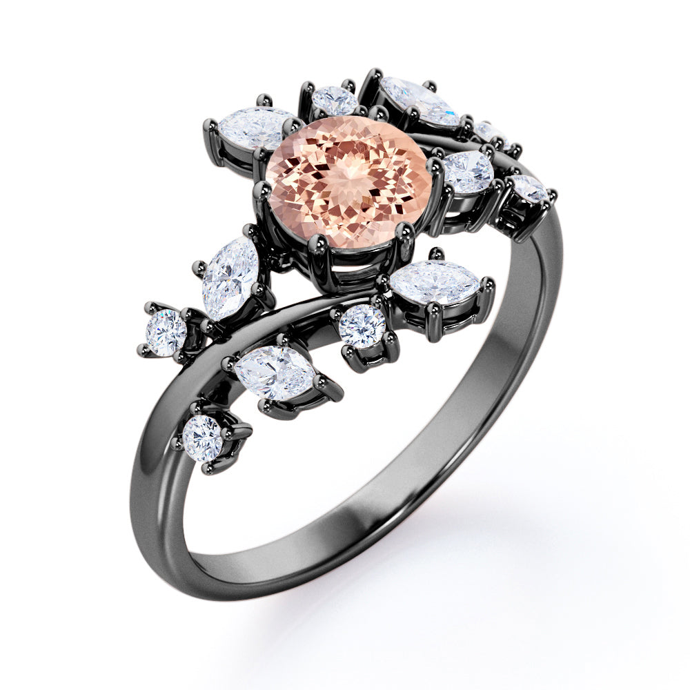Open setting 1.25 carat Round cut Morganite and diamond floral inspired engagement ring in White gold
