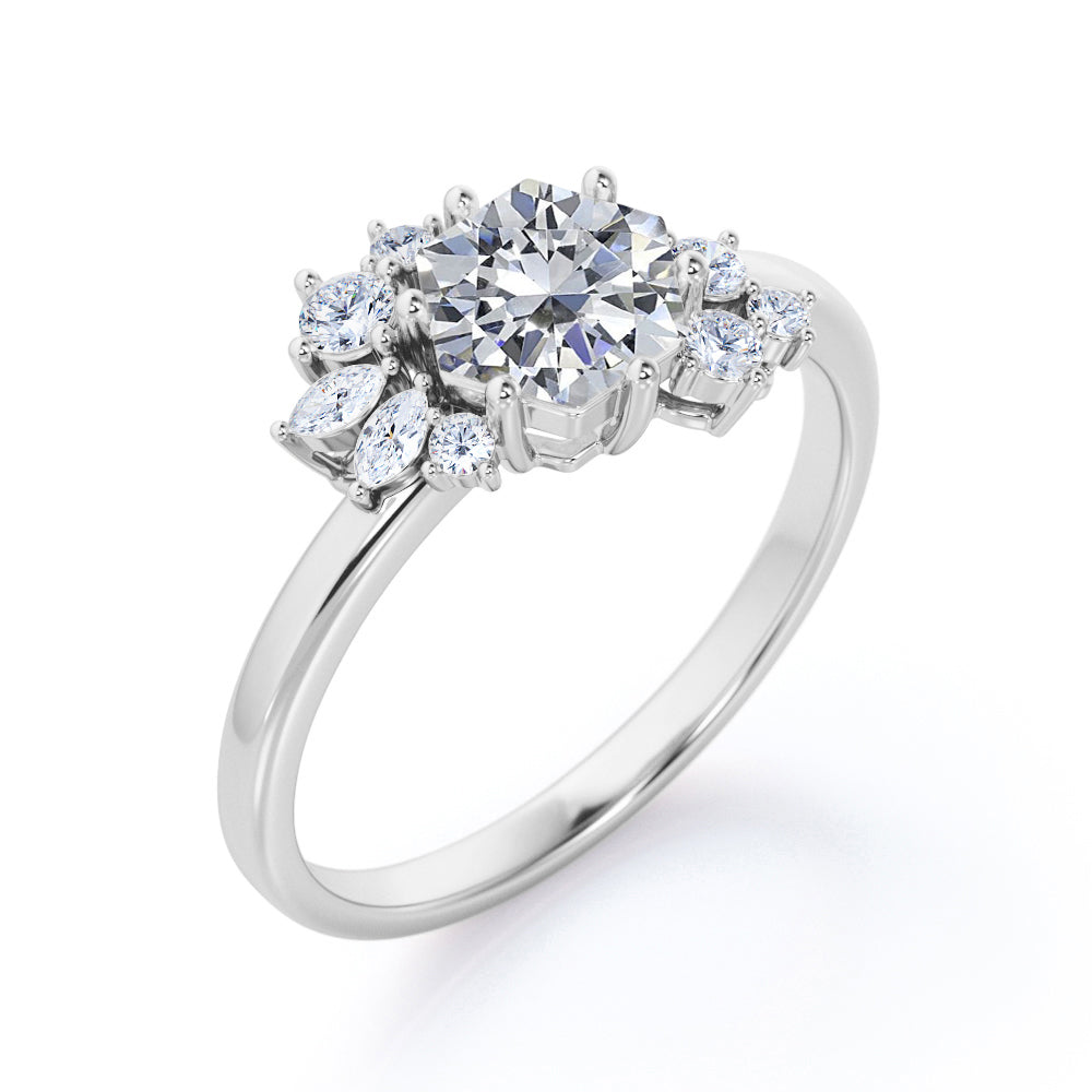 Floral art deco 1.15 carat Hexagon Shaped Moissanite and diamonds artisan engagement ring in Black gold