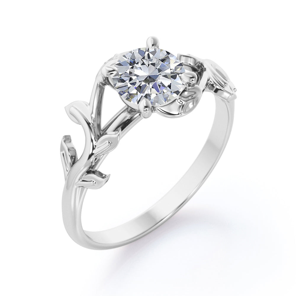 Solitaire 1 carat Round cut Moissanite prong style engagement ring yellow gold