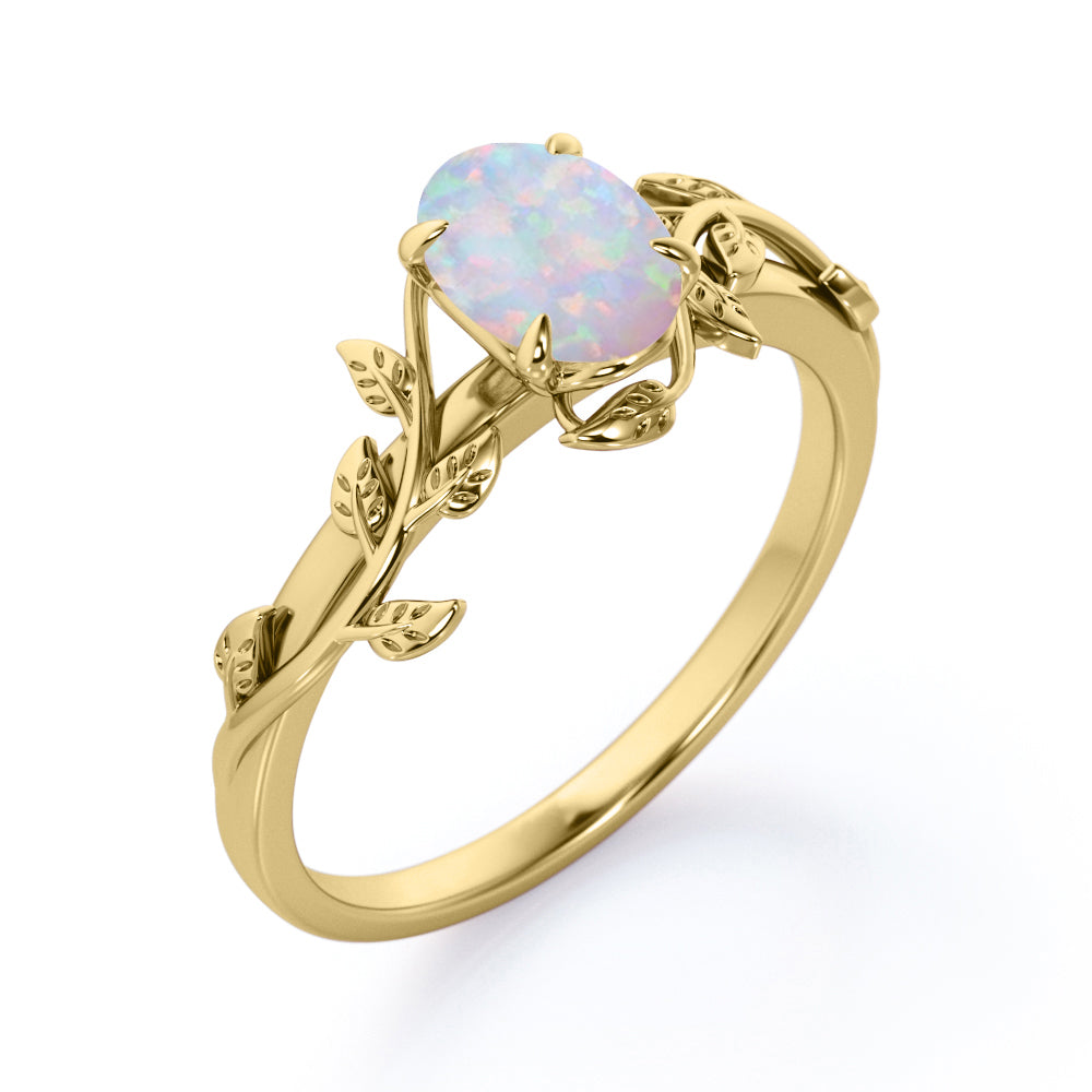 Artistic 1 carat Oval cut Ethiopian Opal Engagement ring for her in Rose Gold