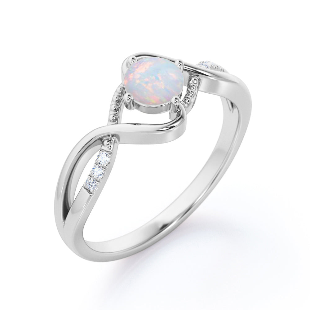 Vintage Infinity 1.25 carat Round cut Australian Opal and diamond Bridal set for her in White gold