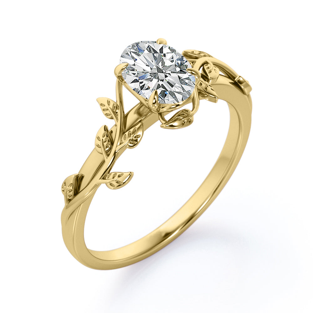 4 prong Solitaire 1 carat Oval cut butterfly style Moissanite Engagement ring for women in gold